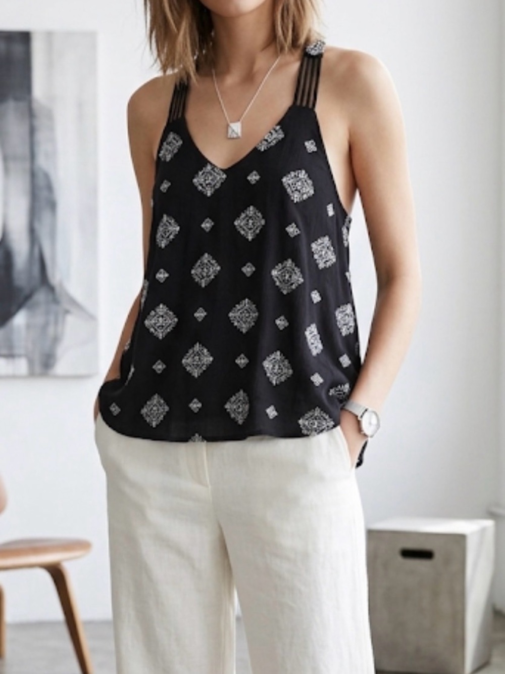 Sequin Hearts Black & White Embroidered Dress‎ Strapped M boho Lagenlook boho